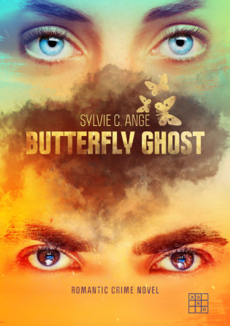 Das Cover zu Butterfly Ghost von Sylvie C. Ange. Oben die blauen Augen einer Frau, unten die braunen Augen eines Mannes. Zwischen drin Nebel und Schmetterlinge.