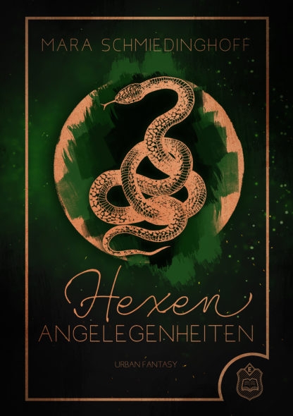 Das Cover zu Hexenangelegenheiten von Mara Schmiedinghoff. Eine Schlange auf grünem Hintergrund.