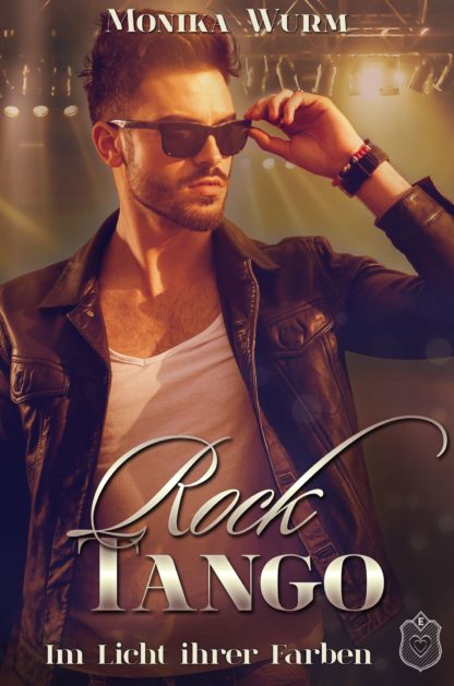 Das Cover zu Rock Tango 2 - Im Licht ihrer Farben von Minika Worm. Ein junger Mann mit Sonnenbrille in Lederjacke.
