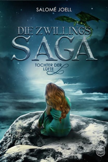 Das Cover zu Zwillingssaga 1 – Tochter der Lüfte von Salomé Joell. Eine Frau sitzt auf einem Felsen und schaut aufs Meer hinaus.