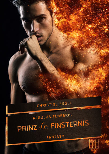 Cover von Regulus Tenebris Prinz der Finsternis von Christine Engel. Ein Mann oben ohne, dessen Körper in Flammen übergeht.